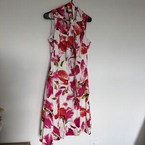 Jones New York 100% Cotton sleeveless A Line Belted Dress Button up Floral Sz 8